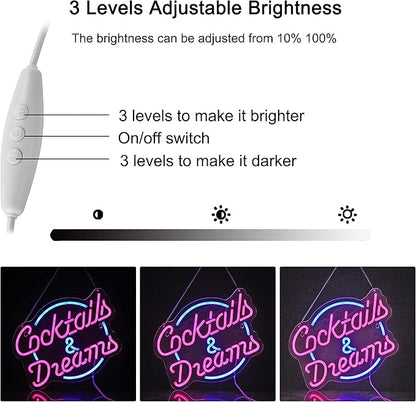 Cocktails and Dreams Neon Sign for Wall Decor Neon Signs with Dimmable Switch LED Neon Signs Bedroom Beer Bar Neon Light Sign Hotel Party Club Office Art Lights