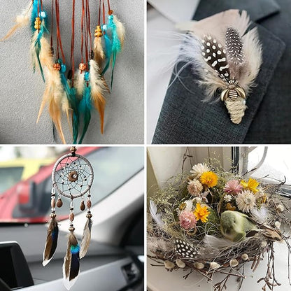 MAOFENG 120pcs 7 Styles Natural Bulk Feathers Assorted Mixed Feathers for DIY Crafts Dream Catcher Wedding Hair Hats Decoration,Guinea Fowl Feathers
