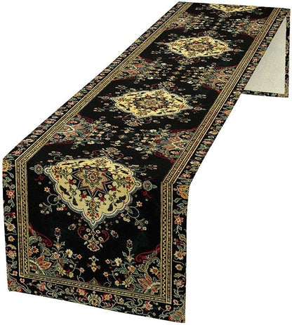 Colorful Boho Flower Table Runner, Vintage Rustic Farmhouse Paisley Hand Drawing Print Pattern for Home Kitchen Table Decor Dining Coffee Room Garden Party Decor 13x108in