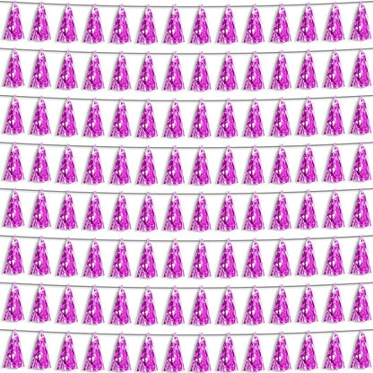 Hysilla Fuchsia Foil Fringe Metallic Tassel Streamers Banner Tassel Garland for Parade Floats, Bachelorette, Wedding, Birthday, Halloween, Christmas, Bridal/Baby Shower Party Decorations