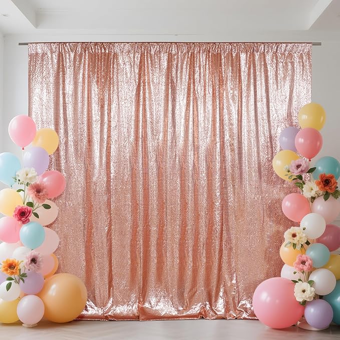 SquarePie Sequin Backdrop Not See Through Thick Background Glitter Curtain Party 6FT x 8FT Rose Gold