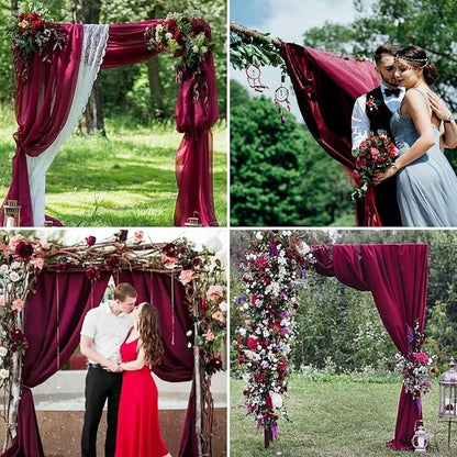 8 Panels Wedding Arch Draping Fabric 28" x20Ft Wedding Arch Drapes Chiffon Fabric Drape Sheer Backdrop Curtain for Weddings Party Swag Ceremony Birthday Arbor Drapery Reception Ceiling Décor(Burgundy)