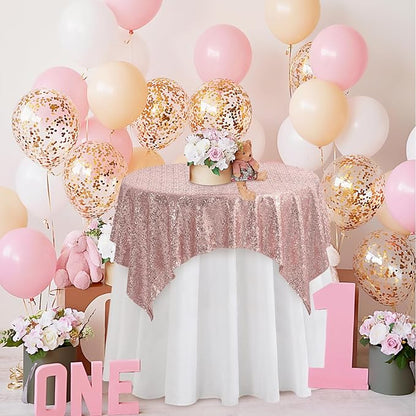 Square Rosegold Sequin Tablecloth- 50x50 inch, Seamless Sparkle and Glitter Party Table Cloth, Shiny&Elegant for Wedding Birthday Ceremony Prom Table Decorations