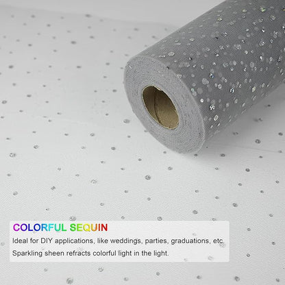 Glitter Tulle Rolls, 6” by 50 Yards (150FT) Sequin Tule Netting Fabric Tulle for Tutu Skirts Sewing Birthday Wedding Party Decoration (Sliver)