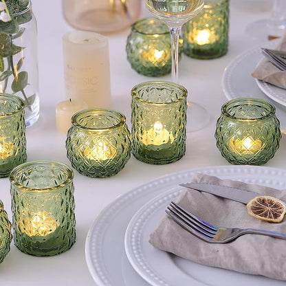 36pcs Assorted Green Votive Candle Holders, Tea Lights Candle Holder for Table Centerpiece, Green Candle Holders for Wedding, Bridal Shower and Tea Party Decorations