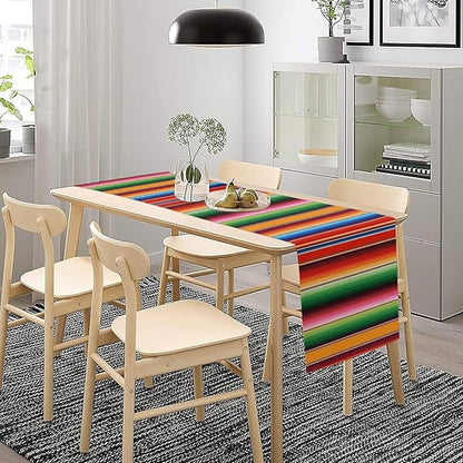 Mexican Table Runner,Colorful Stripe Art Table Runner for Kitchen Dining Table Home Party Decoration 13x120 Inch