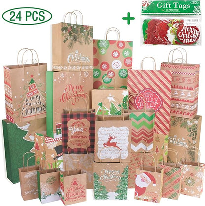 Christmas Gift Tags 60 Count with Untied String (15 Assorted Glitter, Foil, Printed Designs for DIY Xmas Present Wrap and Label Package Name Card)