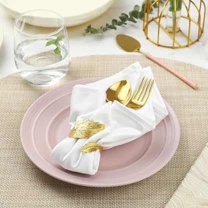 Gold Napkin Rings, Shiny Metal Napkin Rings Set of 12, Study Leaf Shaped Table Decor, Stylish Fall Napkin Ring Bulk for Christmas, Easter, Wedding, Party, Elegant Table Settings Gift Ideas