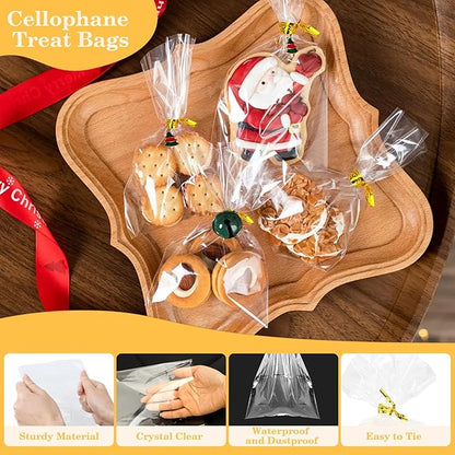 Cidenbio 100 PCS Cellophane Treat Bags, 5x7 In Clear Cellophane Gift Bags with Twist Ties Plastic Goodie Bag for Party Favor Cookie Candy Popcorn Bakery Chocolate Gift Wrapping