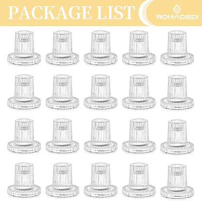 Romadedi Glass Candle Holder for Candlestick - 20Pcs Clear Tapered Bulk Wedding Decor Table Centerpiece for Candle Sticks Christmas Party Living Room Dinner Advent Decoration