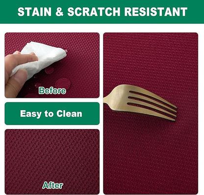 Biscaynebay Textured Fabric Christmas Round Tablecloths 70", Burgundy Water Resistant Folding Table Covers for Dining, Kitchen, Wedding, Parties Machine Washable