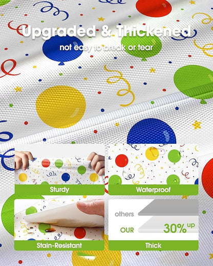 Pureegg Plastic Table Cloth Disposable 10 Pack, 54 x 108 Inch Table Cloths, Birthday Party Decorations, Picnic, White Tablecloths, Rectangle, Colorful, Rainbow Cover, Leakproof & Sturdy, Balloon