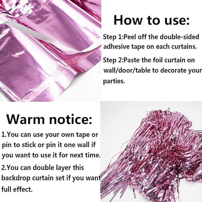 4 Pack Pink Foil Fringe Curtain Backdrop, 3.28Ft x 8.2Ft Metallic Tinsel Foil Fringe Streamer Curtains for Photo Booth Props, Birthday, Wedding, Valentine's Day Decoration Party Supplies