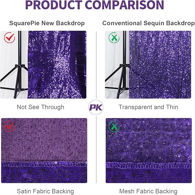 SquarePie Sequin Backdrop LessTransparent Background Sparkly Curtain for Wedding Halloween Party 4FT x 7FT Purple