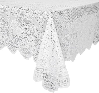 Juvale Lace Tablecloth - 60 x 97-Inch White Rectangular Table Cloth - Vintage Floral Scalloped Edge Elegant Dainty Tea Party Tablecloth & Wedding Reception Decor (Pack of 2)