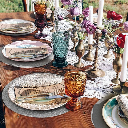 50 Pieces Silver Glitter Paper Place Mats Sparkle Round Disposable Table Mats Silver Sequin Doilies Decorative Placemats for Wedding Banquet Party Home Dining Tableware