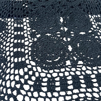 Phantomon Lace Table Runner Rectangular Table Cover Cloth Handmade Crochet Floral Placemats 100% Cotton (Floral Black, 15x28Inch)