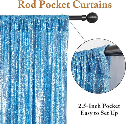 ShinyBeauty Sequin Curtains 4 Panels Baby Blue | Sparkle Photo Backdrop for Parties & Events | 2Ft x 8Ft Shimmer Fabric Background | Elegant & Durable | Perfect for Weddings & Baby Showers