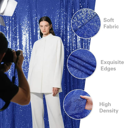 Navy Blue Sequin Backdrop Curtain 2 Pieces 2FTx8FT Glitter Photography Backdrop for Party Wedding Birthday Christmas Decorations