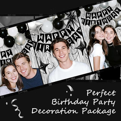 31st Birthday Decorations for Men Women, Black Silver Happy Birthday Party Decorations， 31 Year Old Party Supplies with Number 31 Balloons, Banner, Fringe Curtains Kit