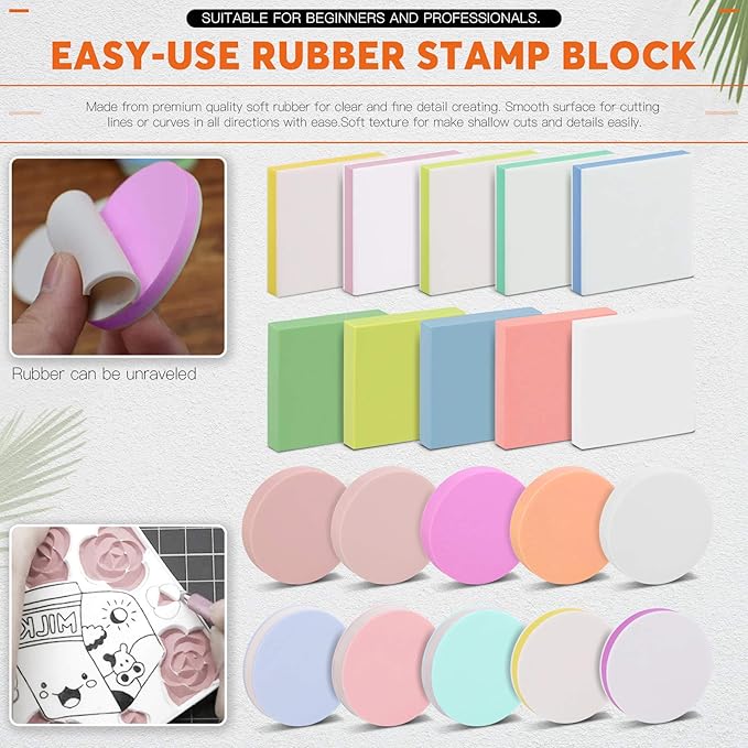 Rustark 22 Pcs Mixed Rubber Stamp Carving Blocks Set with Carving Knives and Whetstone, Carve Block Printing Carving Block Kit for Printmaking, Scrapbooking, Sculpting, Stamping