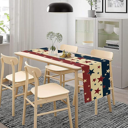 Memorial Day Table Runner, 4th of July American Patriotic Independence Day Stars Stripes Print Table Runne for Summer Holiday USA Home Decoration Party,13x90inch