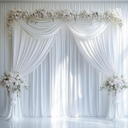 60ftx12ft Wrinkle Free White Backdrop Curtain, 12 Panels 12FT Height White Wedding Backdrop Drapes, Silky Polyester Back Drop Cloth for Birthday Photography Background Party Backdrop Draping
