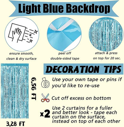 4 Pack Fringe Curtain Backdrop, 3.2Ft x 6.6Ft Light Blue Metallic Tinsel Foil Fringe Streamers Background for Photo Booth Birthday Wedding Baby Shower Easter Pool Ocean Underwater Party Decorations