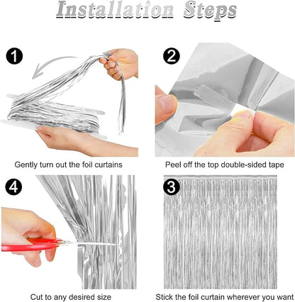 2 Pack Tinsel Backdrop, 3.28 FT x 7.05 FT Birthday Party Decorations, Silver Party Streamer Fringe Curtains Foil Backdrop, Metallic Silver Photo Props Party Supplies Party Decor