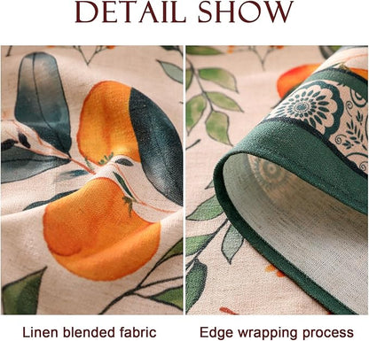 patdrea Designer Linen Round Table Cloth,Vintage Framhouse Oranges and Leaves Pattern Tablecloth,Decor Table Cover for Kitchen Dining Christmas,Thanksgiving,Tea Party,Diameter 67"-Palladin a