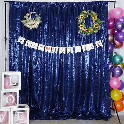 Poise3EHome 6Ft x 8Ft Navy Blue Sequin Backdrop Curtain, Glitter Thick Satin Sequin Background Drapes, Sparkly Backdrop for Weddings, Parties, Xmas, Thanksgiving Decor