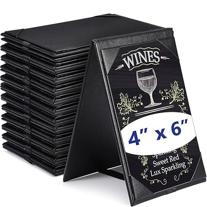 Gerrii Leatherette Table Tents Black PU Leather Menu Covers Bulk Double Sided Frame Sign Holders 2 Side Drink Dessert Menu Folders for Restaurant Coffee Cafe Bar Wedding Supplies(12 Pack,4 x 6 Inch)