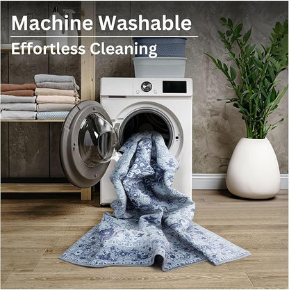 Bloom Rugs Washable Non-Slip 8' x 10' Rug - Gray/Blue Traditional Medallion Area Rug for Living Room, Bedroom, Dining Room, and Kitchen - Exact Size: 8' x 10'