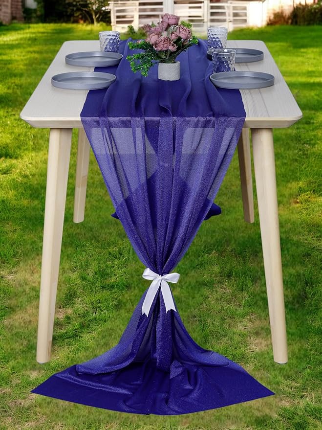 MDS 25 Pack 10ft Chiffon Table Runner 29 x 120 Inches Sheer Wedding Runner Romantic Rustic Table Runner for Wedding Decorations, Birthday Parties, Bridal Shower Party Arch Decor - Royal Blue