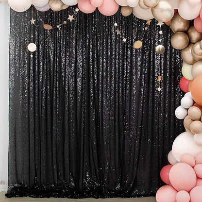 ShinyBeauty Sequin Drapes - Black 7FTx7FT Glitter Backdrop Fabric - 96Inches Long - Photography & Graduation Backdrop