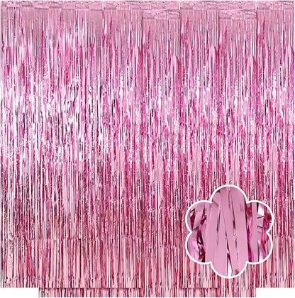 5 Pack Pink Foil Curtain Backdrop 3.2ft x 9.8ft Metallic Tinsel Foil Fringe Curtains Streamer Photo Booth Backdrop for Birthday Party Engagement Bachelorette Party Decorations (Pink)
