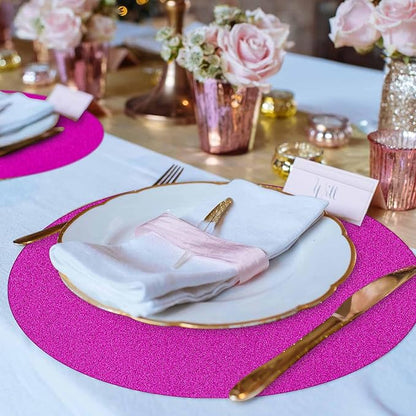 50 Pieces Hot Pink Glitter Paper Place Mats Sparkle 14'' Round Disposable Table Mats Hot Pink Doilies for Wedding Banquet Birthday Party Home Dining Table Decor