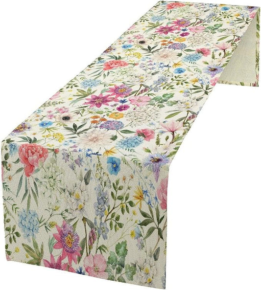 Floral Table Runner Watercolor Peony Rose Flower Kitchen Table Decoration for Indoor and Outdoor Wedding Party 13x70 Inch