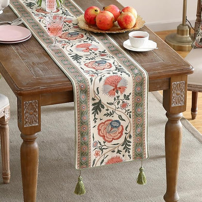 ISAENNE Designer Vintage Linen Table Runner 87 Inches Long,Elegant Floral Pattern Wrinkle Resistant Table Runners for Dining Tables,Thanksgiving,Kitchen Tables,Christmas,12"*87"-Daffy B