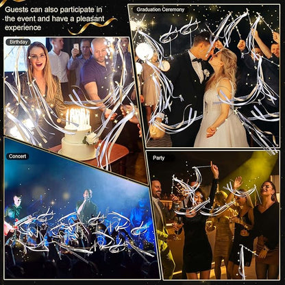 100 Pcs Wedding Wands Ribbon Streamers with 3 Colorful Flashing Modes, Light up LED Silk Fairy Wands, Glow Lace Stick with Bells for Wedding Reception, Graduation, New Year, Birthday Party (Champagne)