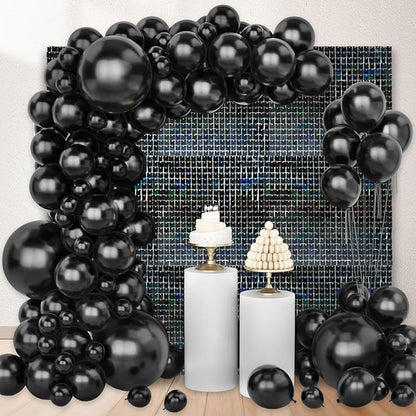 24PCS Black Shimmer Wall Backdrop, Laser Square Sequin Photo Backdrops Panel, Glitter Wall Background for Birthdays, Weddings, Christmas, Engagements, Disco Bachelorette Party Decoration (4FTx6FT)