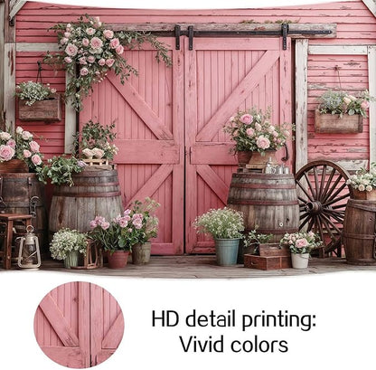 10x8ft Country Wedding Pink Photography Backdrop Rustic Wooden Door Photography Backdrop Farmhouse Flower Western Girl Birthday Baby Shower Wedding Bridal Party Banner Photo Booth Props Background