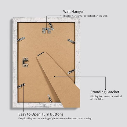 9x12 Picture Frame Set of 4 with Tempered Glass, Distressed White Frame Display 6x8 Picture with Mat or 9 x 12 Without Mat, Wooden Photo Frame for Wall Mount and Tabletop Display