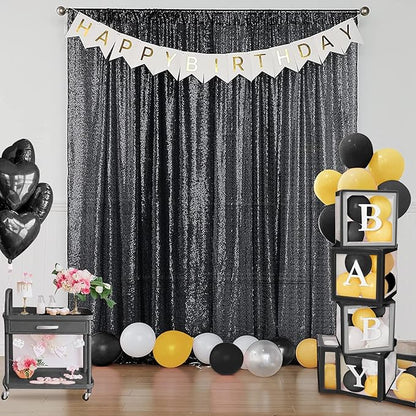 Sugargirl Halloween Black Sequin Backdrop Curtain 2 Panels 2FTx8FT Glitter Black Background Drapes Sparkle Photography Backdrop for Party Wedding Birthday Wall Decoration