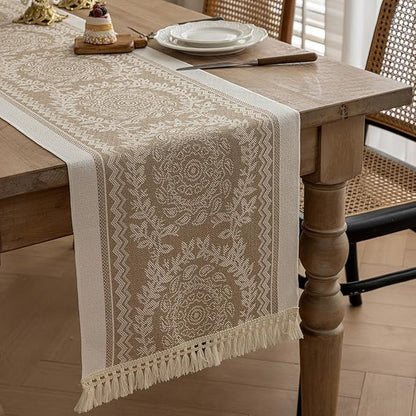 Table Runners 83 Inches,Waterproof Boho Table Runner with Tassel Fringe,Table Runner for Party Coffee Table