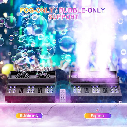 2000W Fog Machine, 3 in 1 Fog Bubble Machine with 2 Bubble Fans, 18 RGB LED Lights Smoke Bubble ALL IN ONE Fog Machine, Bubble Machine for Halloween Christmas Party Wedding Birthday