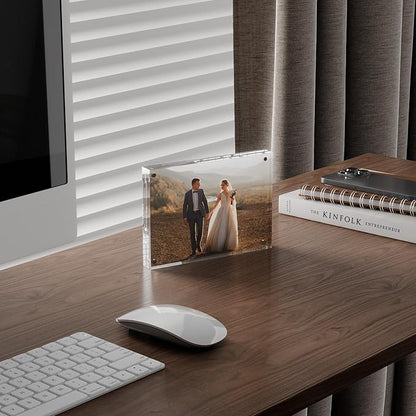 4x6 Acrylic Picture Frame 3 Pack, 20mm Thick Magnetic Double Sided Display 20% Thicker- Frameless Clear Transparent Photo Frame for Desktop/Tabletop, Self Standing with Microfiber Cloth