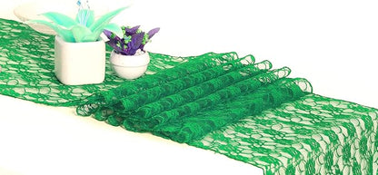 MDS Pack of 20 Wedding 12 x 108 inches Lace Table Runner for Wedding, Decorations for Birthday Parties, Banquets, Graduations, Engagements, and Runners fit Rectangle, Round Table- Green