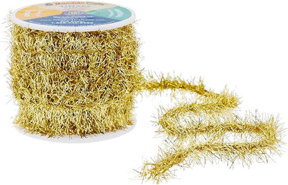 Mandala Crafts Gold Tinsel Garland - Thin Metallic Foil Glitter Mini Garland for Christmas Tree, Party, Wedding Decor, and Holiday Decorations