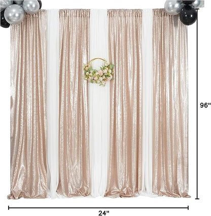 Champagne Sequin Backdrop Curtains, 2 Panels Champagne Blush Sequin Backdrop, 2FTx8FT Sequin Curtains for Party Wedding Sequence Backdrop